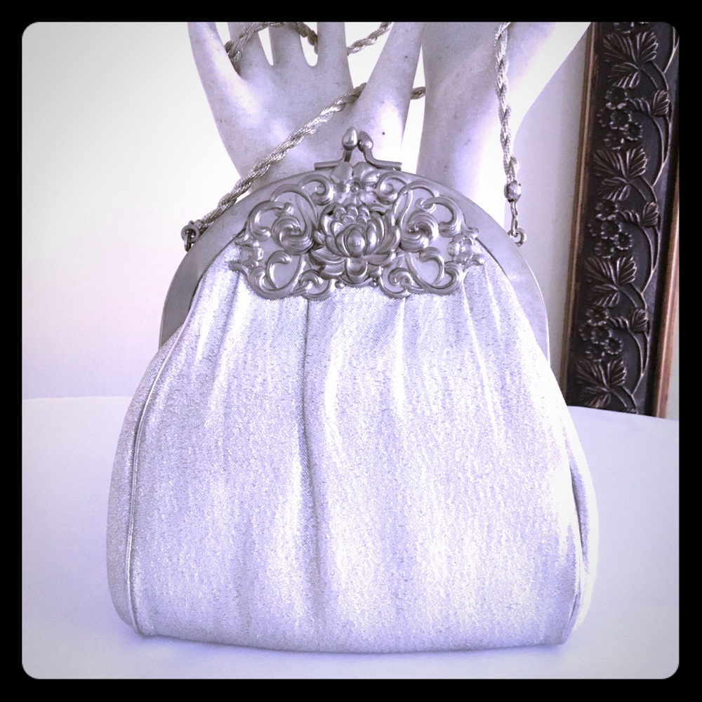 Vintage 50’s Silver Embossed Evening Bag -Silver